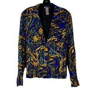 Alberto Makali Blue Yellow Abstract Swirl Blazer Jacket XL